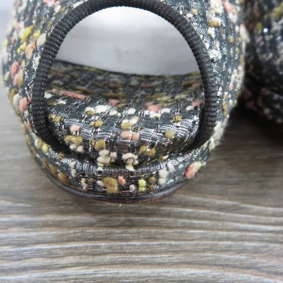 Near New Casadei Tweed Stiletto High Heels Peep Toe 9 Black Silver - Picture 8 of 16